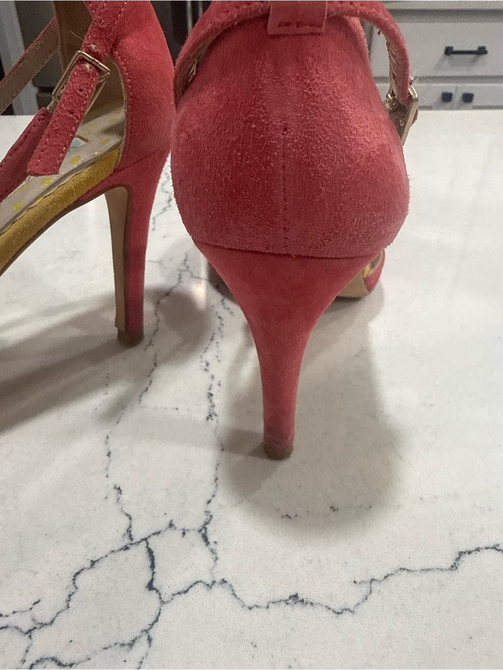 Boden “Alice” Pink Suede Ankle Strap Heels Yellow Tassels 7.5- 8 (38) - Picture 12 of 14